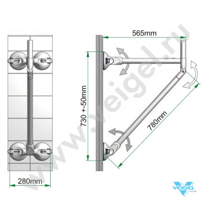 Вакуумная опора с четырьмя присосками Quattro Power 565-730 мм с ручкой-3